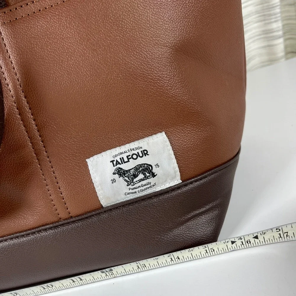 Tailfour Brown Faux Leather Pet Carrier Tote Bag Small Dog Travel Bag READ